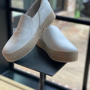 Vince Wilden Platform Slip On Sneakers In White Leather, Size 8.5